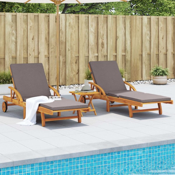 Sunbeds with mattresses, 2 pcs., 200x68x83cm, acacia
