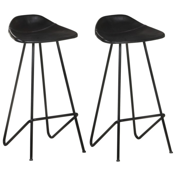 Bar stools, 2 pcs., black, genuine leather