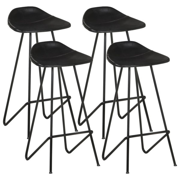 Bar stools, 4 pcs., black, genuine leather