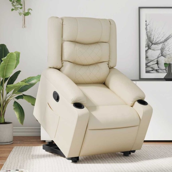 Standing reclining chair, cream, artificial leather