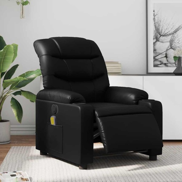 Electric reclining massage chair, black, artificial leather