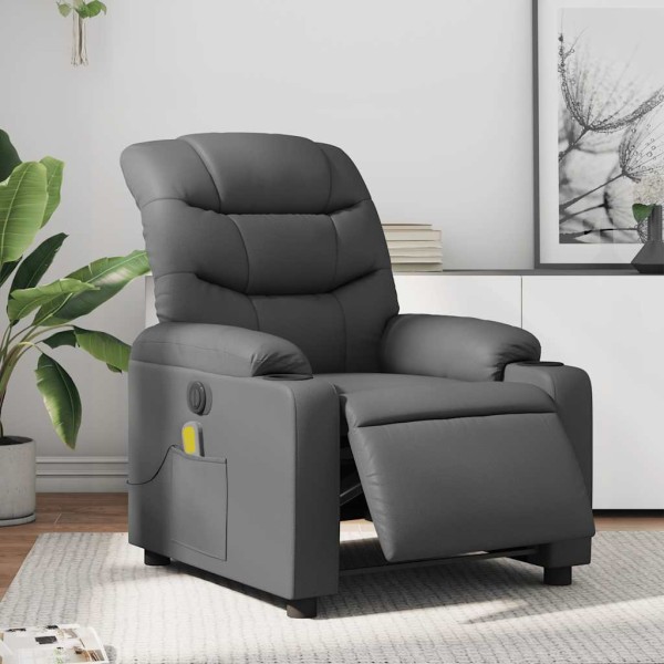 Electric reclining massage chair, gray, artificial leather