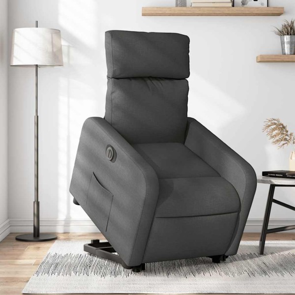 Stand up reclining chair, dark grey, fabric