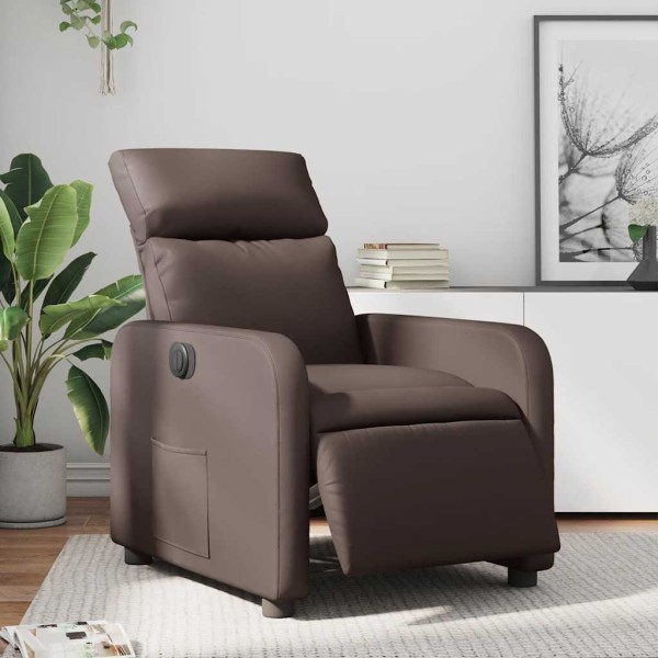 Electric reclining chair, brown color, artificial leather