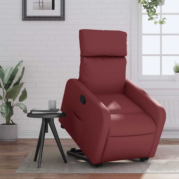 Stand up recliner, red wine, faux leather