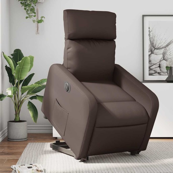 Stand-up electric chair, brown, artificial leather