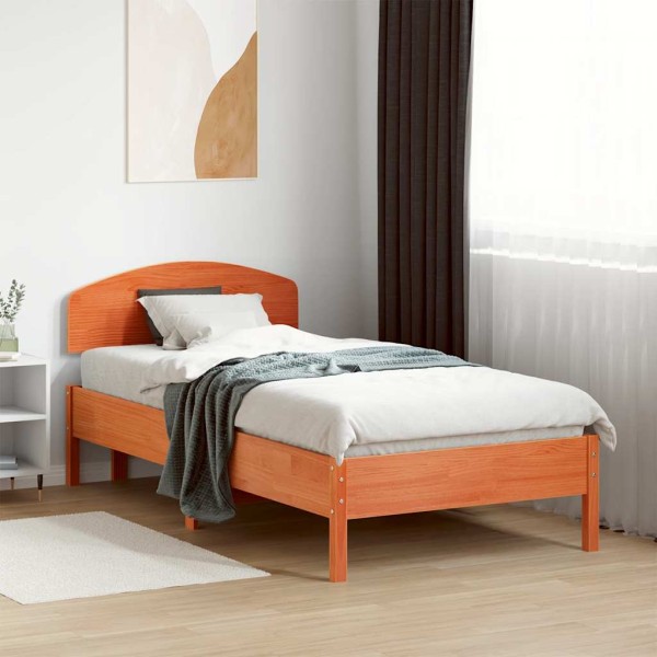 Bed frame without mattress, brown, 75x190cm, solid pine