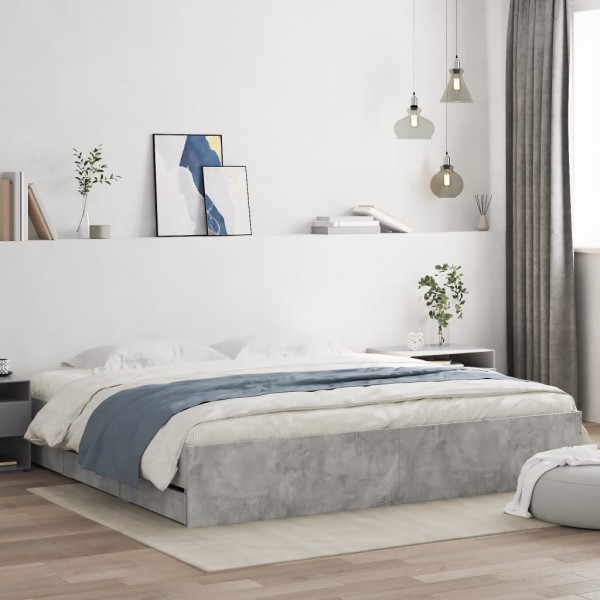 Bed frame with drawers, concrete, 200x200cm, processed wood