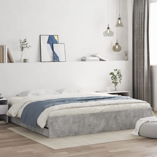 Bed frame with drawers, concrete, 160x200cm, processed wood
