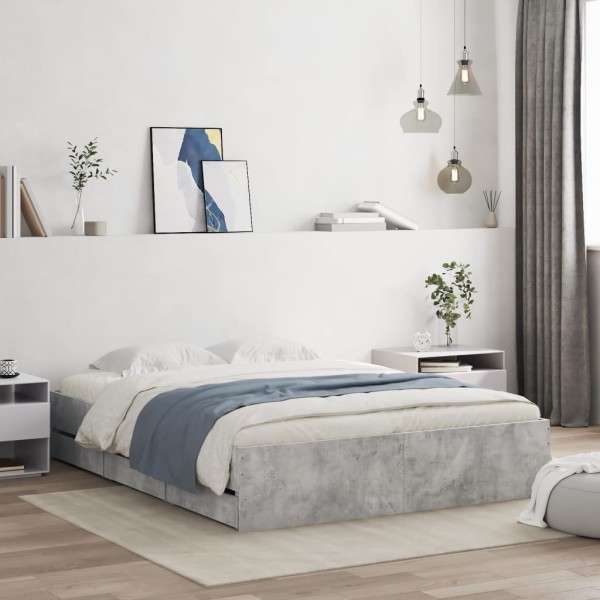 Bed frame with drawers, concrete, 140x190cm, processed wood