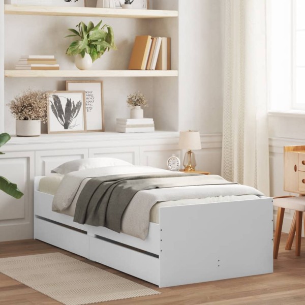 Bed frame with drawers, white, 90x200cm