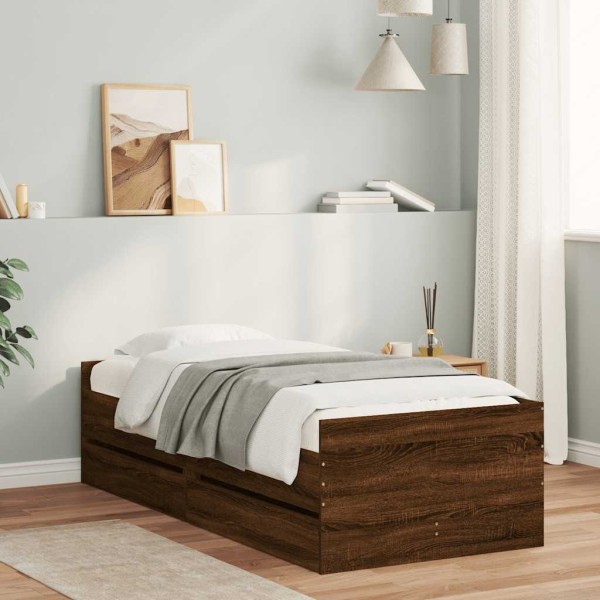 Bed frame with drawers, brown oak color, 90x190cm