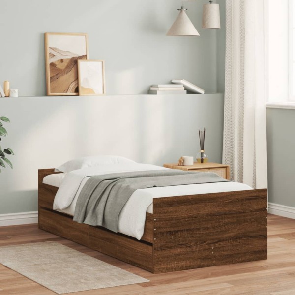Bed frame with drawers, brown oak color, 100x200cm