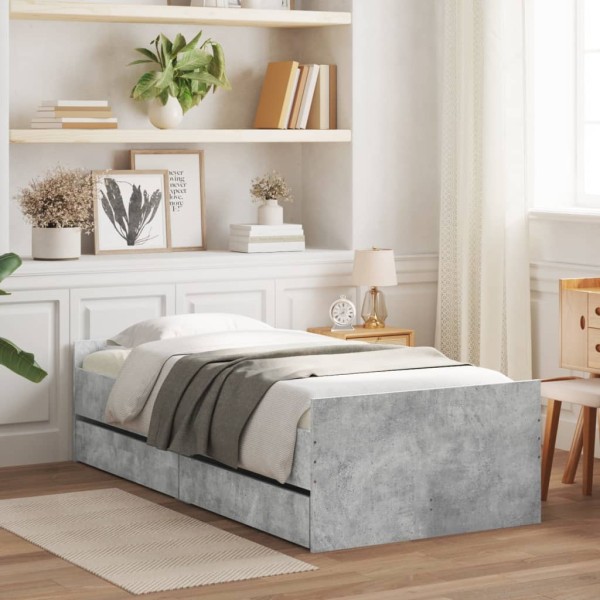 Bed frame with drawers, concrete gray color, 90x200cm