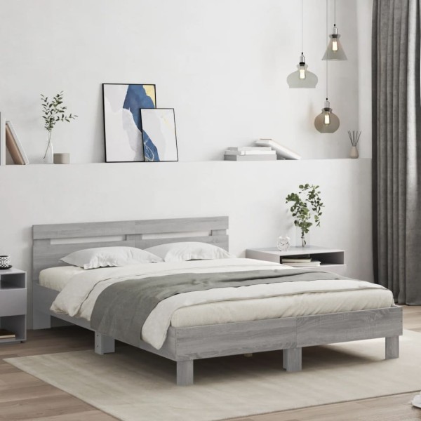 Bed frame with headboard, gray oak, 140x200cm, wood