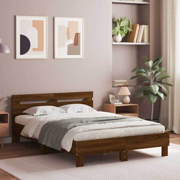 Bed frame with headboard, brown oak, 135x190cm, wood