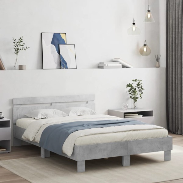 Bed frame with headboard, concrete, 120x190cm, processed wood