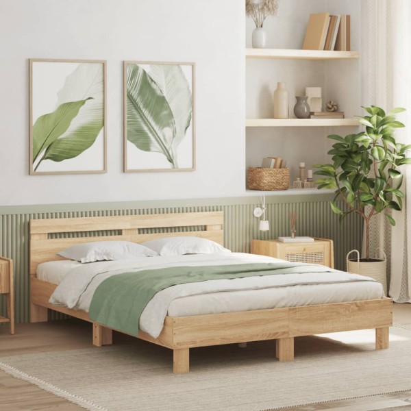 Bed frame with headboard and LED, sonoma oak, 150x200cm
