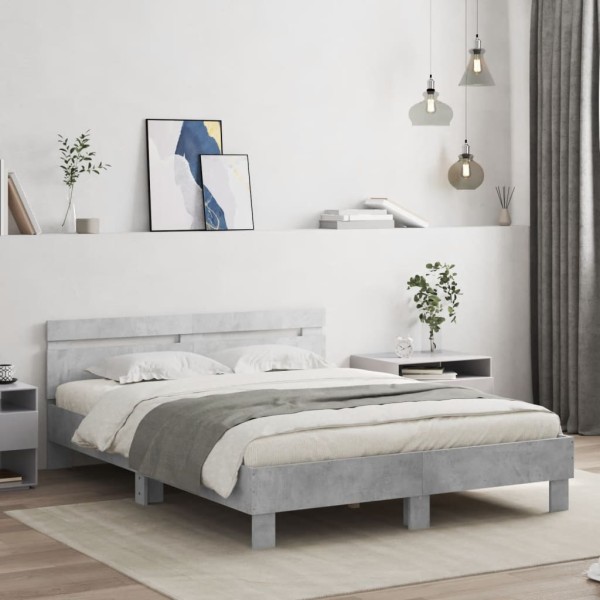 Bed frame with headboard and LED, concrete gray, 140x200cm