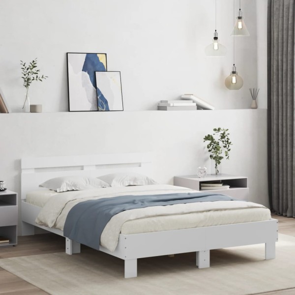 Bed frame with headboard and LED, white, 120x200cm