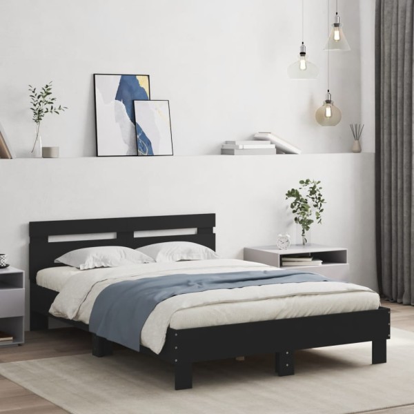 Bed frame with headboard and LED, black, 135x190cm