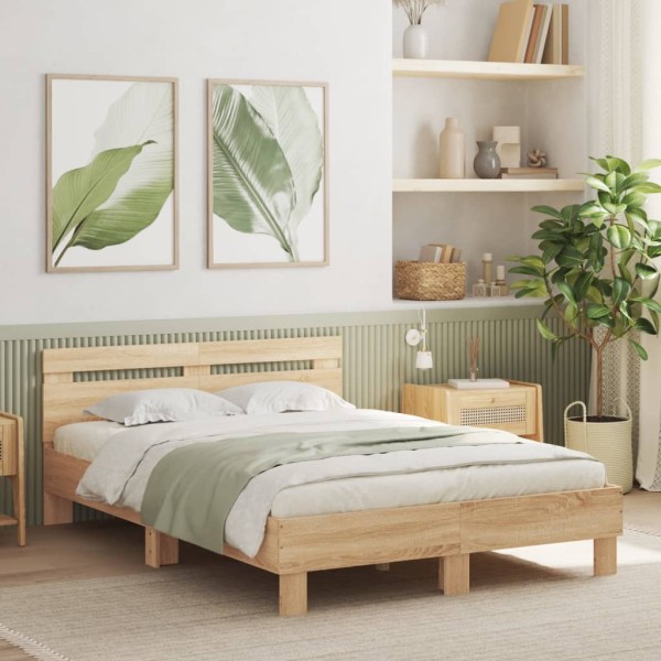 Bed frame with headboard and LED, sonoma oak, 120x190cm