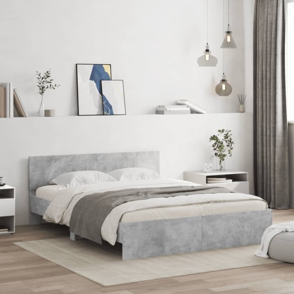 Bed frame with headboard and LED, concrete gray, 160x200cm