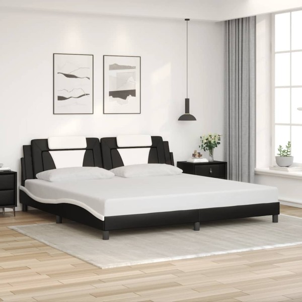 Bed frame, Viana, without mattress, black/white, 200x200cm, artificial leather