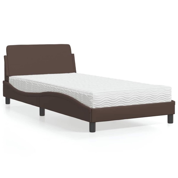 Bed with mattress, Dover, brown, 100x200cm, artificial leather