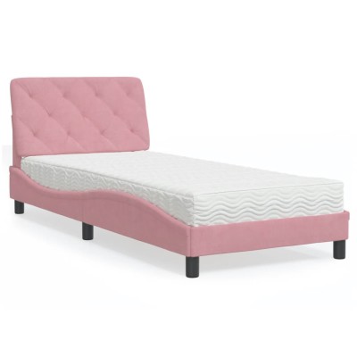 Bed with mattress, pink,...