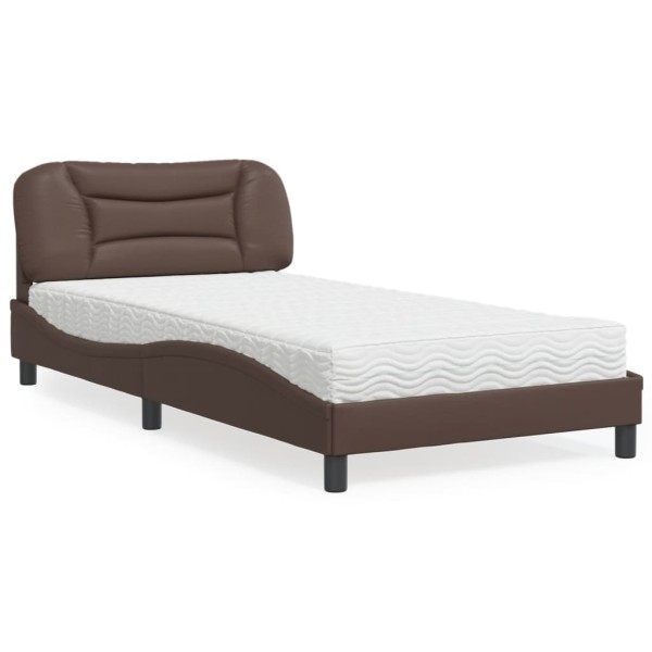 Bed with mattress, Hvar, brown, 100x200cm, artificial leather