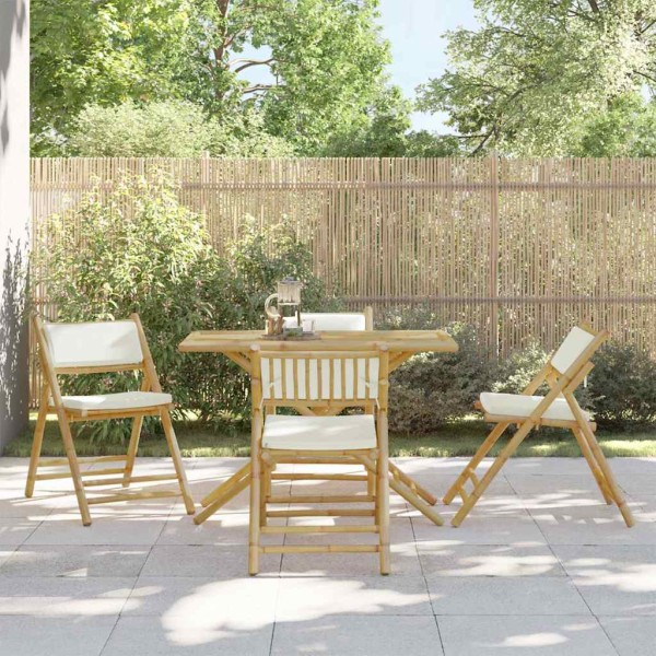 Bistro chairs with cream cushions, 4 pcs, bamboo