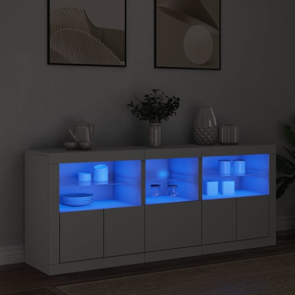 Side cabinet with LED lights, white, 162x37x67cm