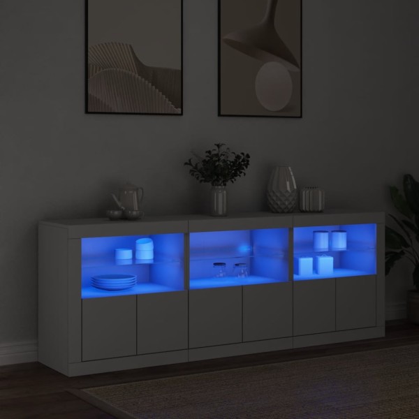 Side cabinet with LED lights, white, 181.5x37x67cm