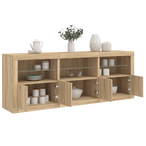 Side cabinet with LED lights, oak, 181.5x37x67cm