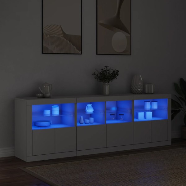 Side cabinet with LED lights, white, 202x37x67cm