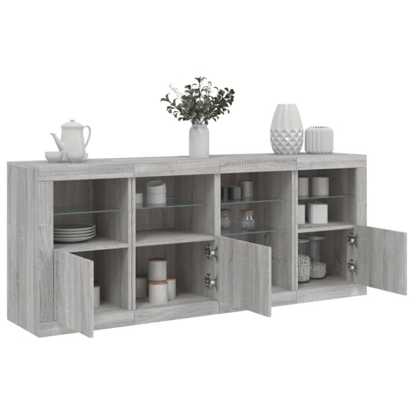 Side cabinet with LED lights, gray oak, 164x37x67cm