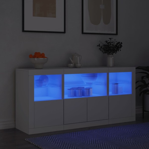 Side cabinet with LED lights, white, 142.5x37x67cm