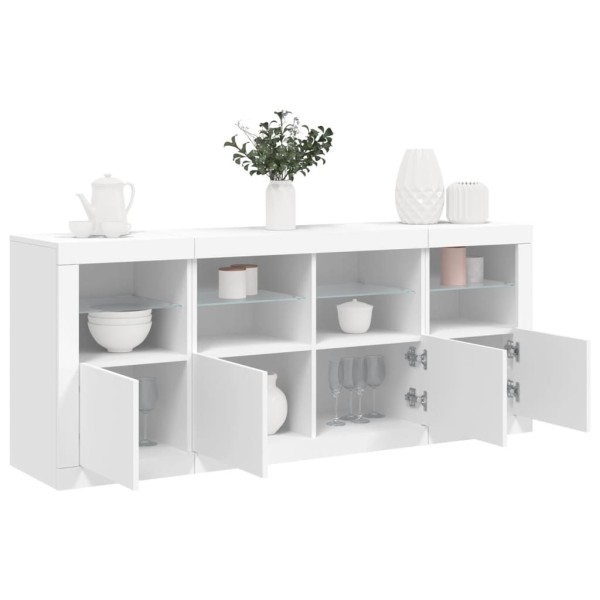 Side cabinet with LED lights, white, 163x37x67cm