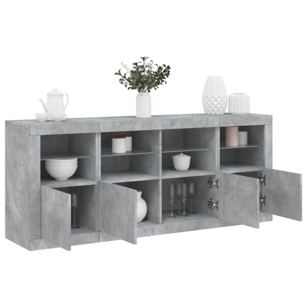 Side cabinet with LED lights, concrete gray, 163x37x67cm