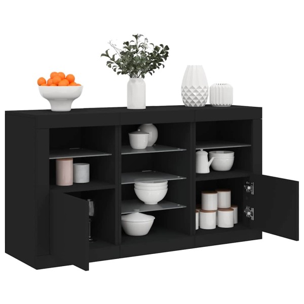 Side cabinet with LED lights, black, 123x37x67cm