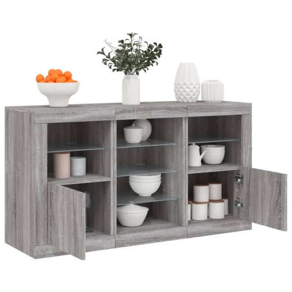 Side cabinet with LED lights, gray oak, 123x37x67cm