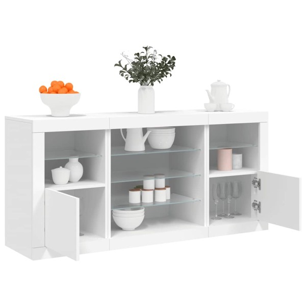 Side cabinet with LED lights, white, 142.5x37x67cm