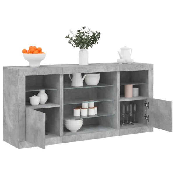 Side cabinet with LED lights, concrete gray, 142.5x37x67cm