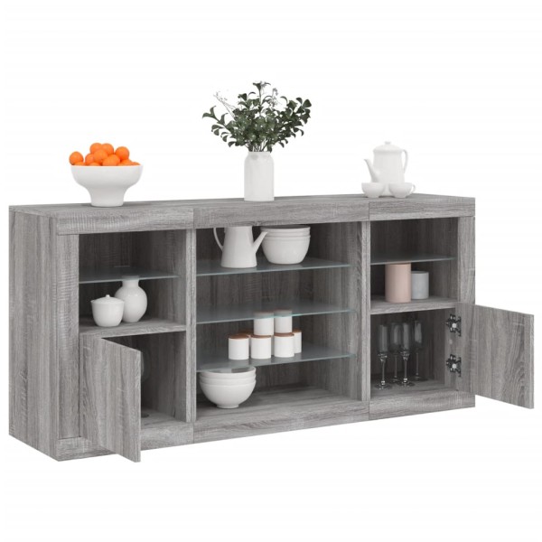 Side cabinet with LED lights, gray oak, 142.5x37x67cm