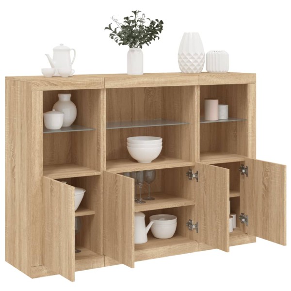 Side cabinets with LED, 3 pcs., oak, processed wood