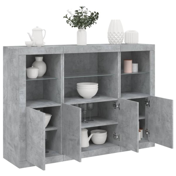 Side cabinets with LED, 3 units, concrete, treated wood