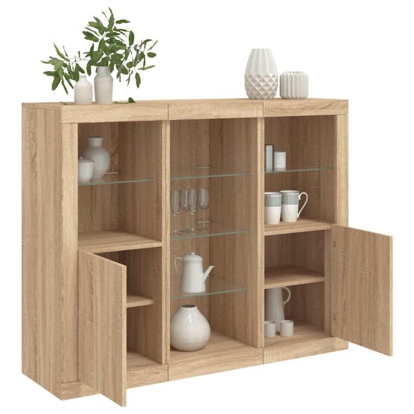 Side cabinets with LED, 3 pcs., oak, processed wood