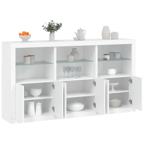 Side cabinet with LED lights, white, 181.5x37x100cm