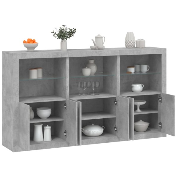Side cabinet with LED lights, concrete gray, 181.5x37x100cm